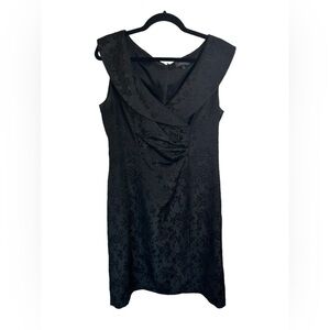 Tahari by ASL Black Portrait Collar Jacquard Sheath Shift Dress Lined Size 10